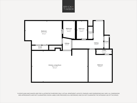 Floor plan for 2 beds, 2 baths, 1075 sqft